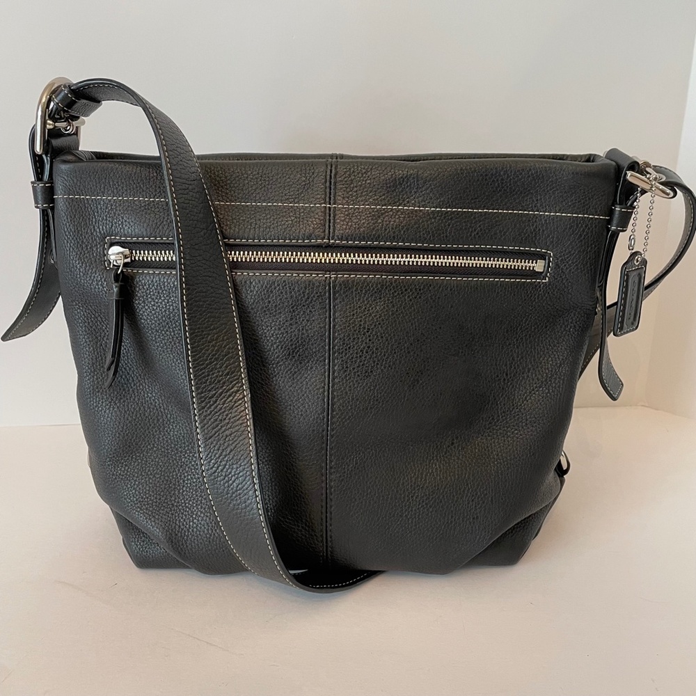 Coach Pebbled Leather Black Convertible Crossbody Shoulder Bag Hobo Duffle - Picture 2 of 16